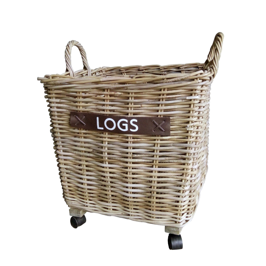 Kubu Square Wicker Log Basket With Castors - Large