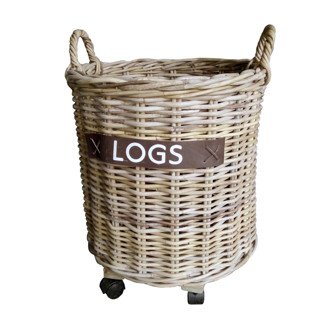 Kubu Round Wicker Log Basket With Castors - Large