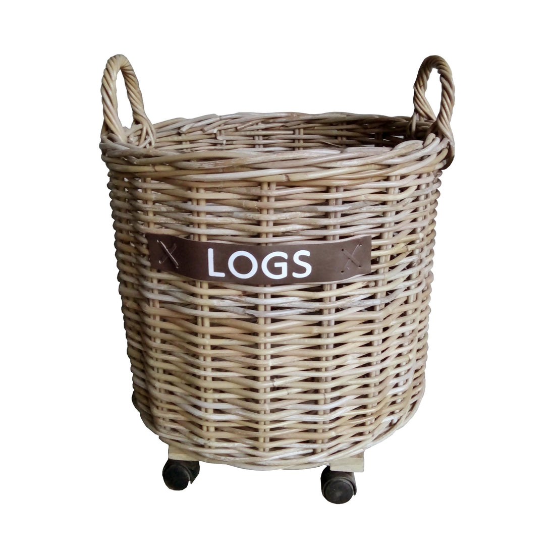 Kubu Round Wicker Log Basket With Castors - Medium