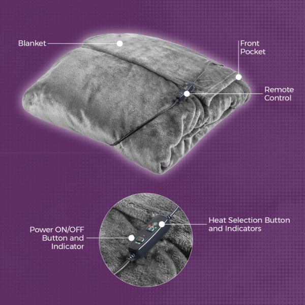 Carmen Wearable Heated Throw 183 x 155cm Grey