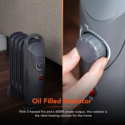 Warmlite 650W Oil Filled Radiator Grey