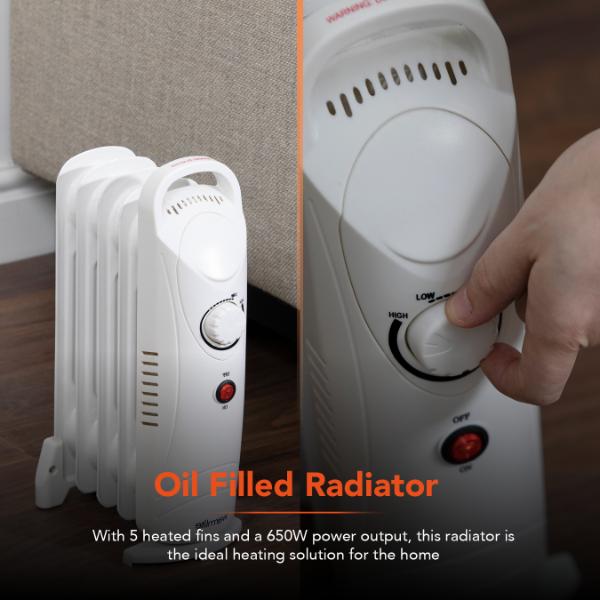 Warmlite 650W Oil Filled Radiator White