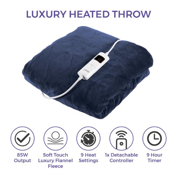 Carmen Heated Throw 160 x 130cm Blue