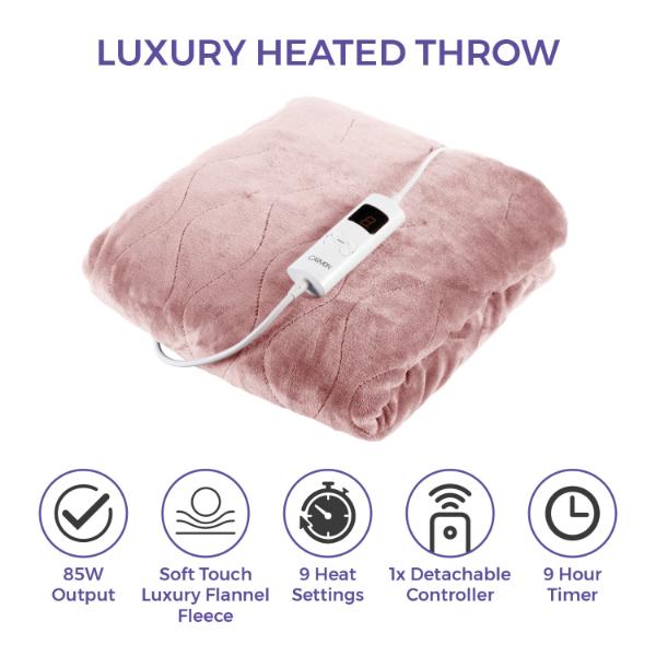 Carmen Heated Throw 160 x 130cm Pink
