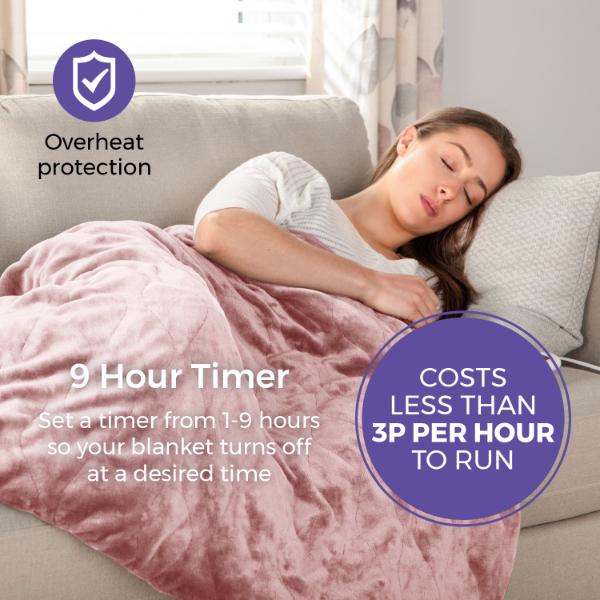 Carmen Heated Throw 160 x 130cm Pink