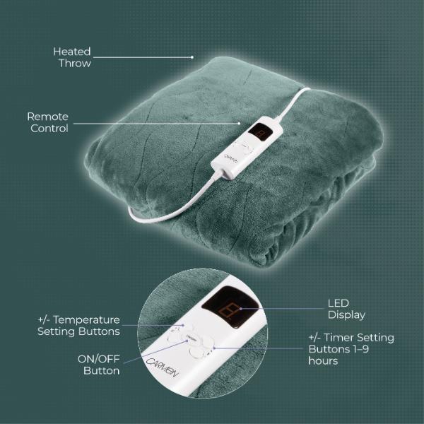 Carmen Heated Throw 160 x 130cm Sage Green