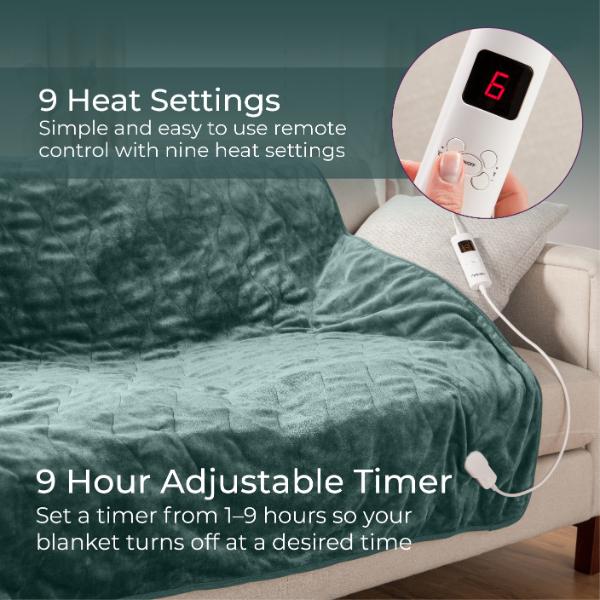 Carmen Heated Throw 160 x 130cm Sage Green