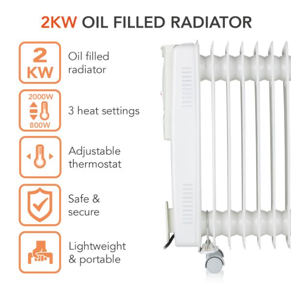 Warmlite 2000W Oil Filled Radiator White