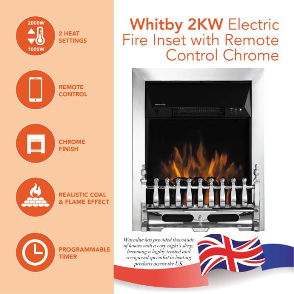 Warmlite Whitby 2KW Electric Fire Inset Chrome
