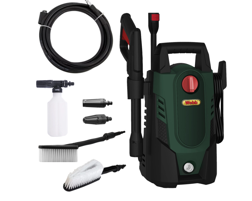 Webb Pressure Washer 1400w 105 Bar with Wash Brush, 5m HP Hose, Foam sprayer &amp; 2 x nozzles