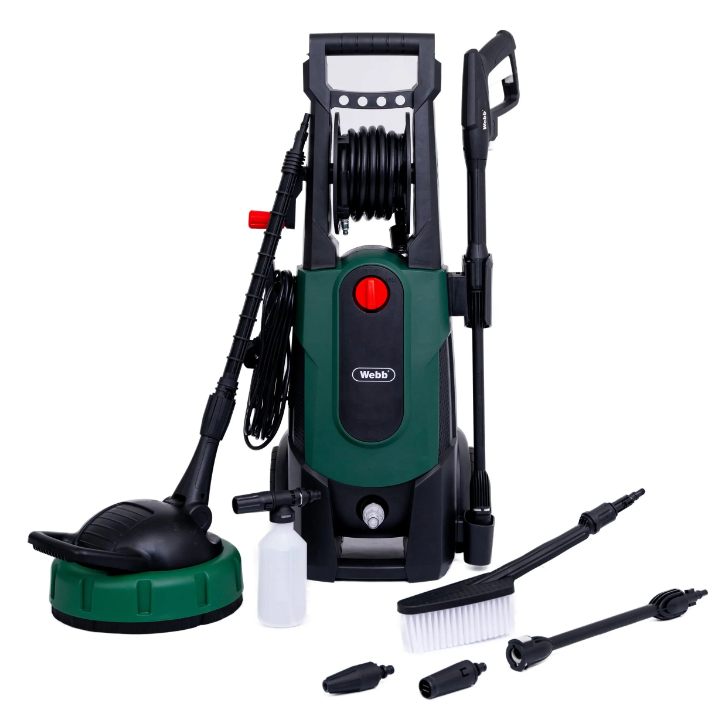 Webb Pressure Washer 2200w 165 Bar with Wash Brush, 6m HP Hose Reel, Foam sprayer, Ptio Cleaner &amp; 2 x nozzles