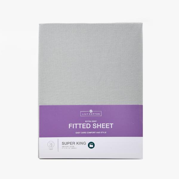 Lilly Cotton 68 Pick P/Cotton Fitted Sheet Double Grey