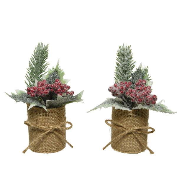 Christmas Frosted Pine Spray In Jute Pot