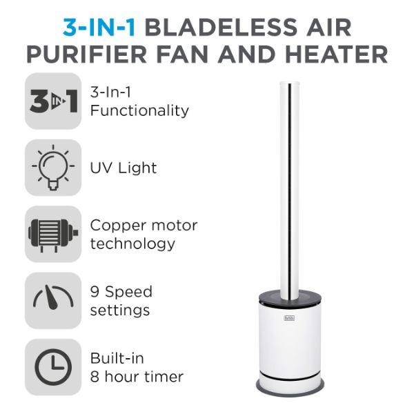 Black & Decker 3in1, Bladeless Air Purifier, Fan and Heater