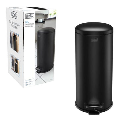 Black &amp; Decker 30L Dome Lid Pedal Bin - Matt Black
