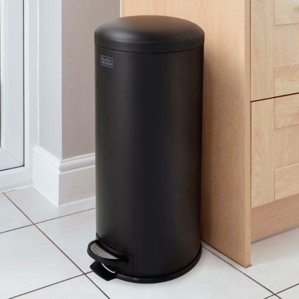 Black &amp; Decker 30L Dome Lid Pedal Bin - Matt Black