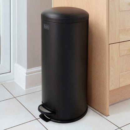 Black &amp; Decker 30L Dome Lid Pedal Bin - Matt Black