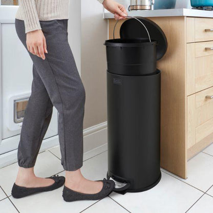 Black &amp; Decker 30L Dome Lid Pedal Bin - Matt Black