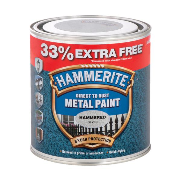 Hammerite Metal Paint Hammered Silver 33% Fr 1L