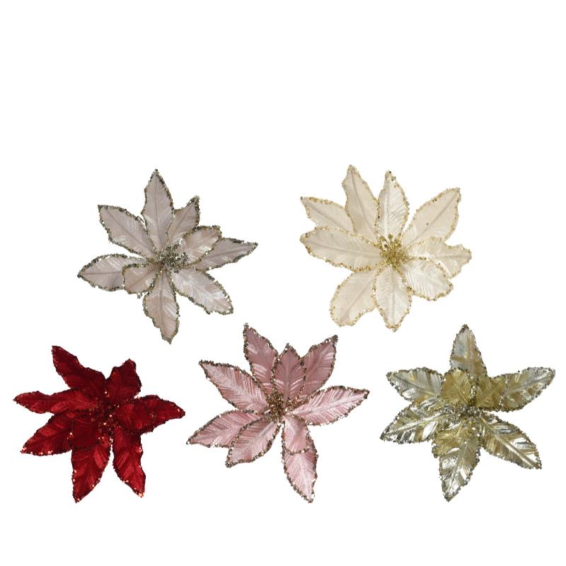 Christmas  Poinsettia On Clip  5 Assorted