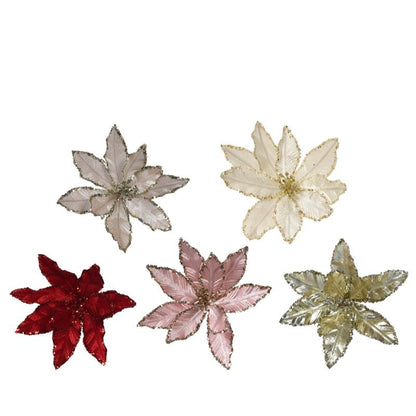 Christmas  Poinsettia On Clip  5 Assorted