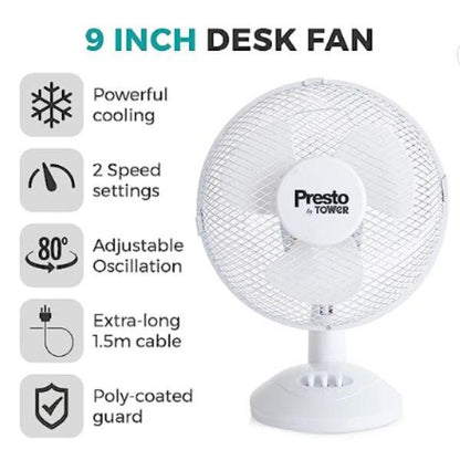 Tower Presto 9" Desk Fan White