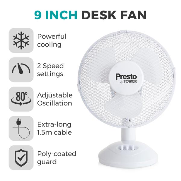 Tower Presto 9" Desk Fan White