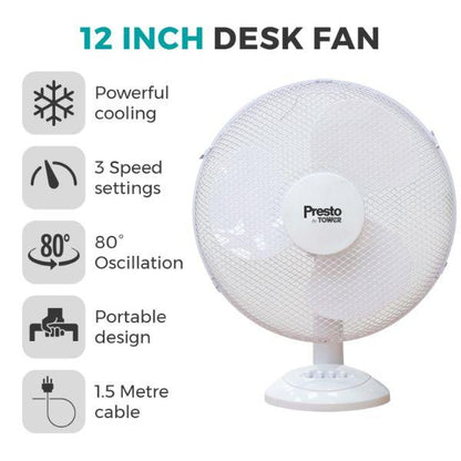 Tower Presto 12" Desk Fan White