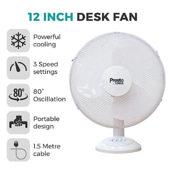 Tower Presto 12" Desk Fan White
