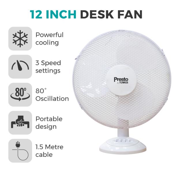 Tower Presto 12" Desk Fan White