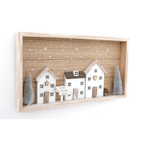 Christmas 33cm Silver 3 Houses Wall Plaque