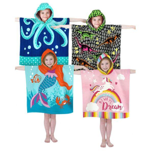 Kids Hooded Poncho Pal Beach, Bath Towels 60x120cm - Assorted Designs.