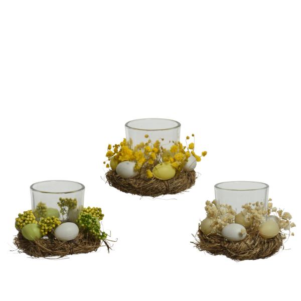 Tealightholder glass wih natural detail 12cm