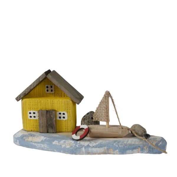 Handmade House With Boat 9.5cm