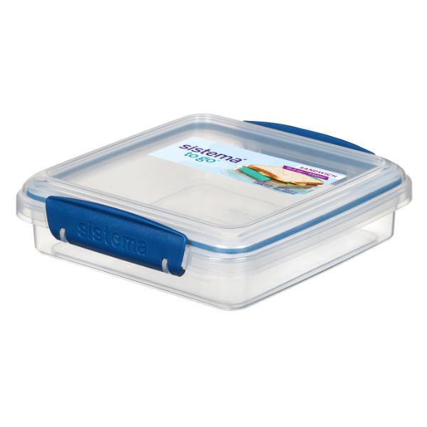 Sistema 450ml Sandwich Box to Go - Clear with Coloured Clips