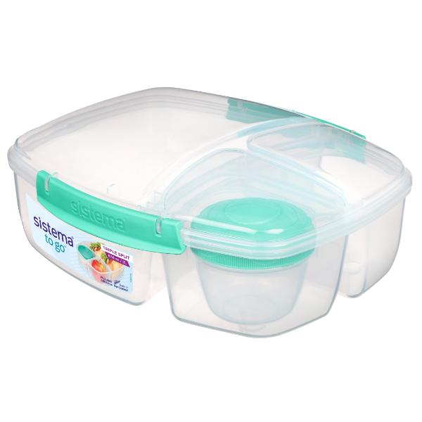 Sistema 2 Litre Triple split lunch box with yoghurt pot - assorted colours