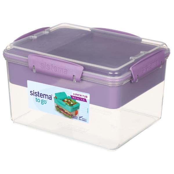 Sistema Lunch Tub with tray - Clear with Coloured Clips