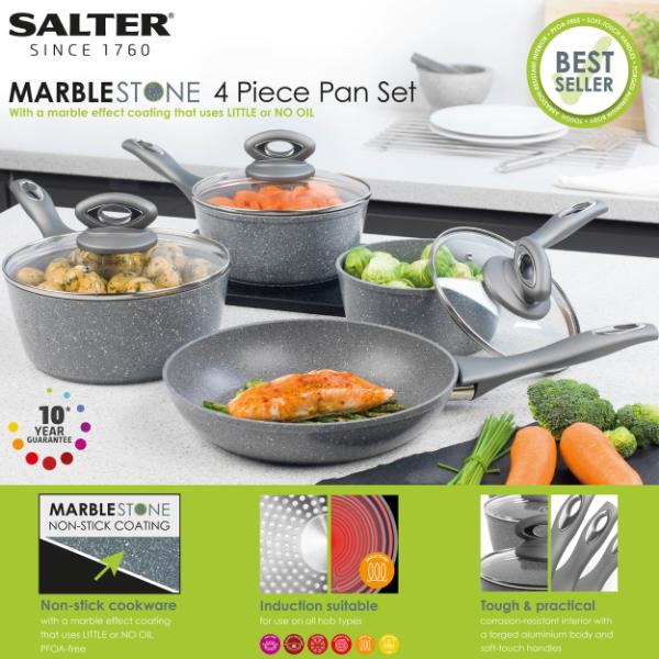 Salter Marblestone 4pc Pan Set Grey