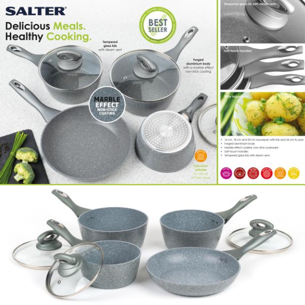 Salter Marblestone 4pc Pan Set Grey