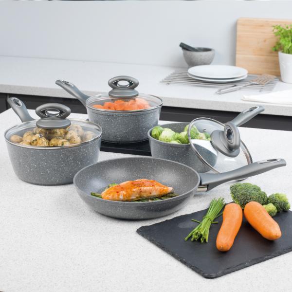 Salter Marblestone 4pc Pan Set Grey