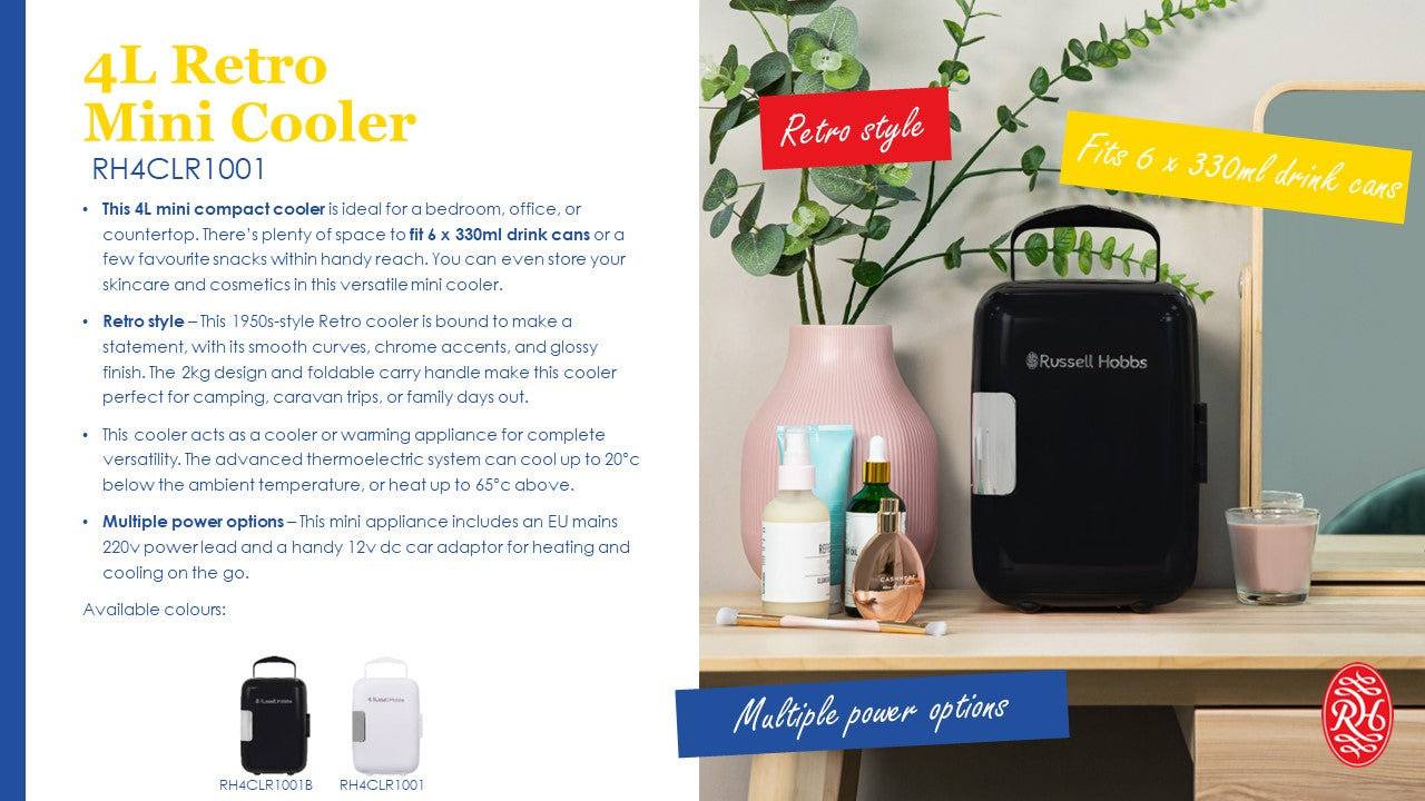 Russell Hobbs 4ltr Black Retro Mini Cooler