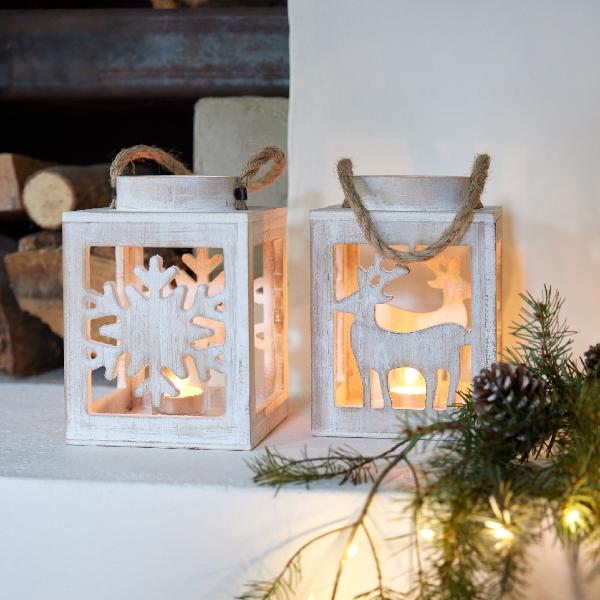 Christmas Cut Out Lantern Wooden