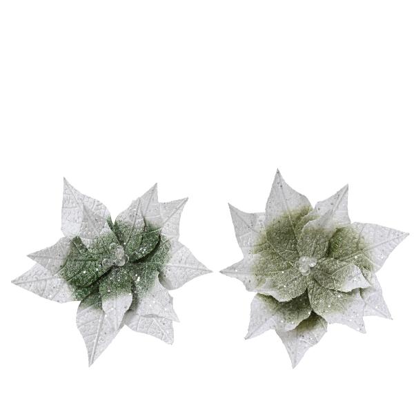 Christmas Sage Poinsettia On Clip  2 Assorted