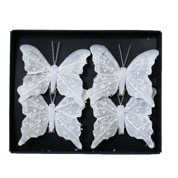 Christmas Butterfly Decoration Feather 8 X 6cm
