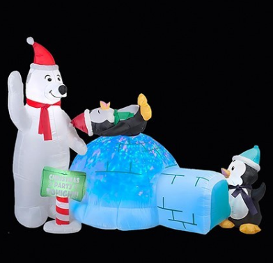 Premier Decorations Inflatable Igloo With Polar Bear And Penguins Christmas Decoration 2.4m