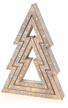 Premier Decorations Battery Operated  White Wood Tree Christmas Decoration With Warm White LEDs 45 - 37 - 25cm Set of 3