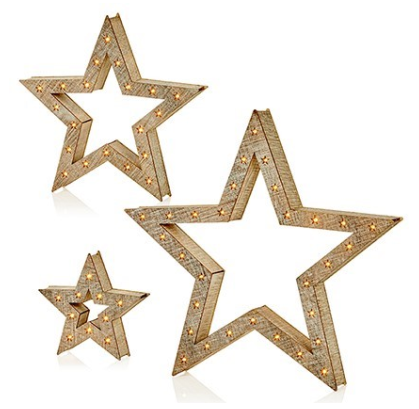 Premier Decorations Battery Operated White Wood Star Christmas Decoration With Warm White LEDs 50 - 35 - 21cm Set of 3