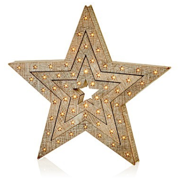 Premier Decorations Battery Operated White Wood Star Christmas Decoration With Warm White LEDs 50 - 35 - 21cm Set of 3