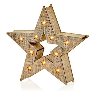 Premier Decorations Battery Operated White Wood Star Christmas Decoration With Warm White LEDs 50 - 35 - 21cm Set of 3