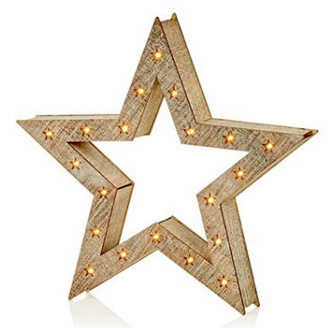 Premier Decorations Battery Operated White Wood Star Christmas Decoration With Warm White LEDs 50 - 35 - 21cm Set of 3